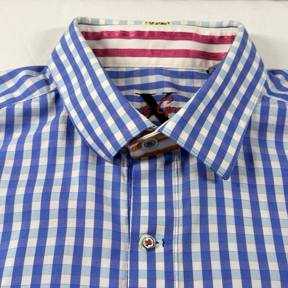 Robert Graham X Flip Cuff Button Shirt Blue Gingham Check Men's L‎ Cotton - Picture 10 of 16